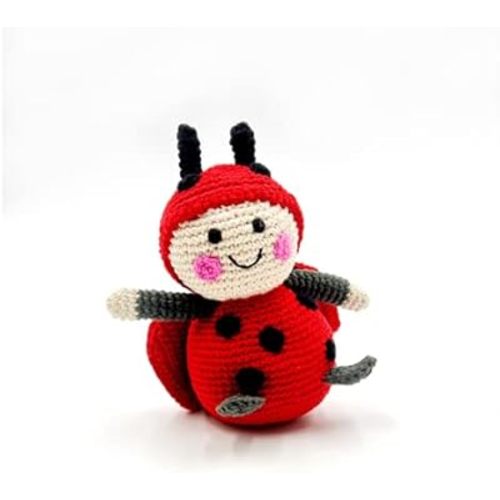 Pebble Fair Trade Handmade Crochet Cotton Ladybird Rattle-red