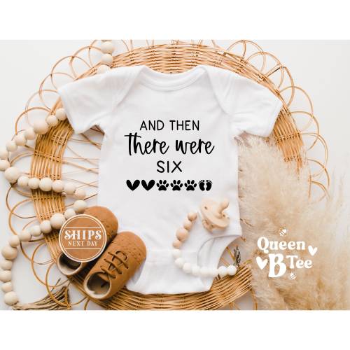 Pregnancy Announcement Baby Onesies® - And Then There Were Six Baby Onesie® - Family of Six - Pregnancy Baby Reveal - Coming Soon  Bodysuit.