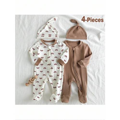 Loomiva Conjunto de 3 piezas para recién nacido niña, incluye mameluco de punto de cuello redondo de manga larga suave | SHEIN USA