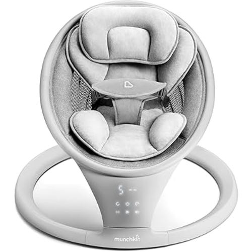 Munchkin Electric Baby Swing with Vibration - Portable Swing for Newborn and Infant, Bluetooth-Enabled Smart Seat with Music, Motion, and Sounds, Light Grey