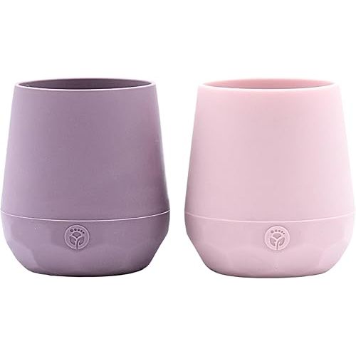 WeeSprout Silicone Baby Training Cups - Set of 2 Soft Silicone Cups - 2 oz Open Cup for Baby 6+ Months - Non-Slip Grip, Weighted Base - Gentle on Gums & Teeth (Matte Pink & Matte Purple)