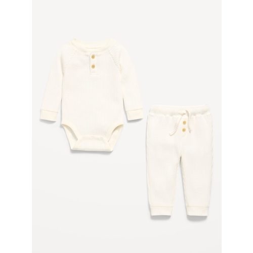Long-Sleeve Thermal-Knit Henley Bodysuit and Pants Set for Baby
