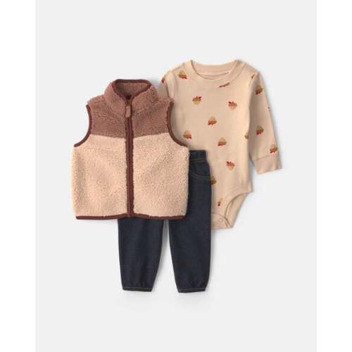 Baby Boy 3-Piece Acorn Teddy Fleece Layering Set - Brown/Indigo | Carter's