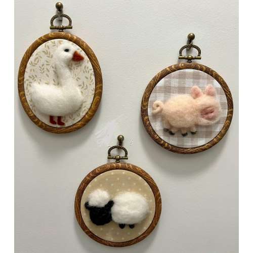 On the Farm - Vintage inspired Farm friends Goose, Piggy and Sheep, Neutral option Felted, Framed Nursery Wall Decor