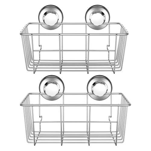 SANNO Shower Caddy Bath Wall Shelf Organizer , Deep Bathroom Basket Suction Cup Large Kitchen Storage Basket for Gel Holder Bathroom Storage, Stainless steel Soap Tray, 2 packs