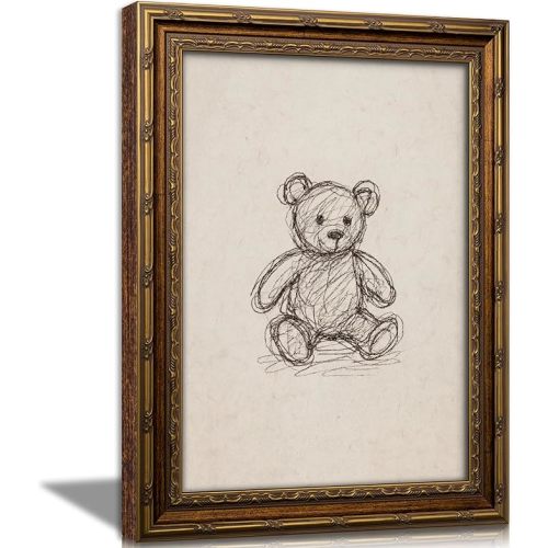 Syqiya Vintage Gold Framed Teddy Bear Wall Art Vintage Nursery Wall Decor