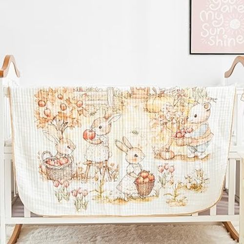 Luxury Muslin Baby Blanket, Cozy Swaddle, 6-Layer Cotton Receiving Blanket for Newborn Infant, 43x43 Inch Lightweight Breathable Crib Blanket, Nursery Stroller Toddler Quilt, Rabbits