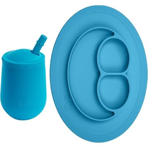 ezpz Mini Mat (Blue) + Mini Cup + Straw (Blue) - Toddler essentials straw cup and mat