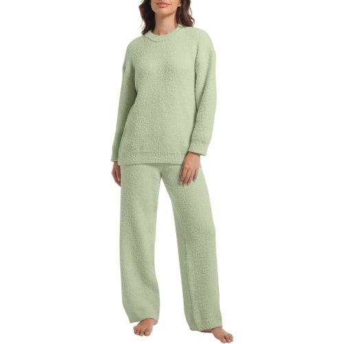 2 Piece Fleece Pajamas for Women Set Loungewear Outfits Knit Sweater Womens Long Sleeve Fuzzy Pajama Sets