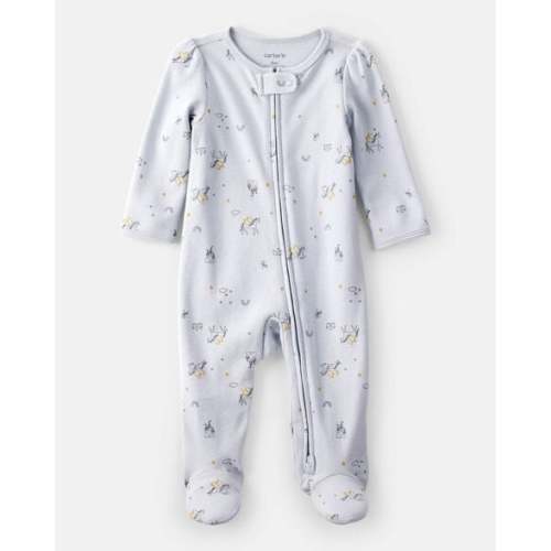 Baby Girl Unicorn Star Print 100% Cotton Long-Sleeve 2-Way Zip Sleep & Play - Blue - 3M