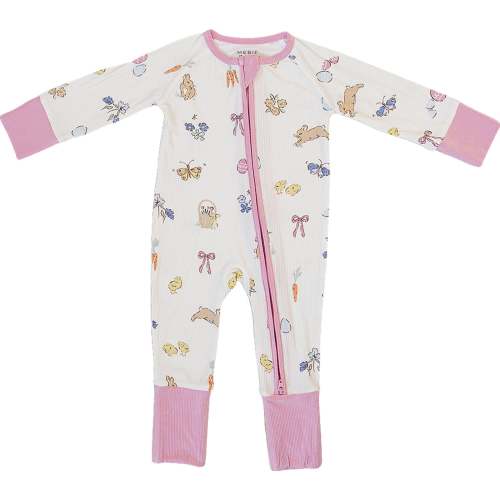 Pink Bunny Ribbed Bamboo Zipper