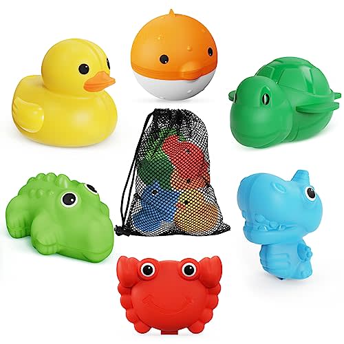 SOPPYCID Baby Bath Toys for Infants 6 12 18 Months, Animal Shape Toddler Bath Toys, Soft Silicone Bathtub Baby Toys, Baby Bath Essentials, Gift for 1 2 3 Years Old Boys Girls (6Pcs)