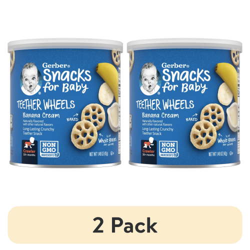 (2 pack) Gerber Stage 3 Teether Wheels Baby Food, Banana Cream, 1.48 oz Canister