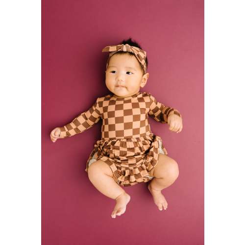 Espresso Checkered Long Sleeve Bodysuit Bamboo Dress