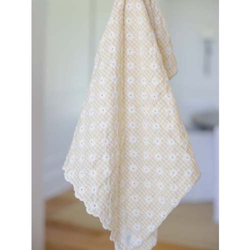 MUSLIN BABY SWADDLE: YELLOW GINGHAM EMBROIDERED EYELET LACE