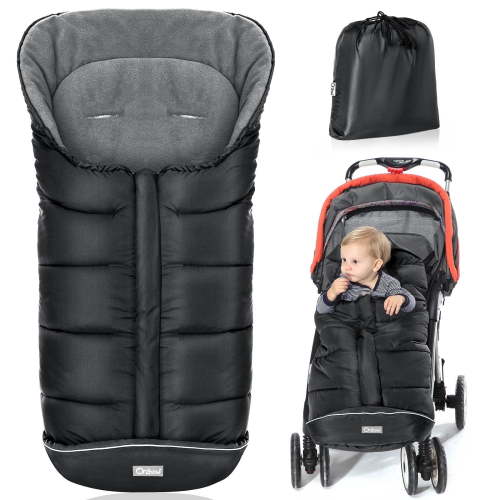 Orzbow Winter Stroller Bunting Bag,Universal Footmuff with Storage Bag,Waterproof Baby Stroller Sleeping Bag with Drawstring Hood,Multi-Zip,Quick Care,Easy in & Out,Fits Most Strollers (Black)
