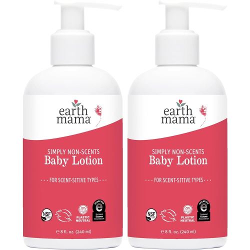 Earth Mama Simply Non-Scents Baby Lotion for Dry Skin, Calendula Cream, Skin Care for Kids, Organic Moisturizer, Unscented Lotion with Aloe, Rooibos, & Shea Butter, 8-Fl oz (2-Pk)