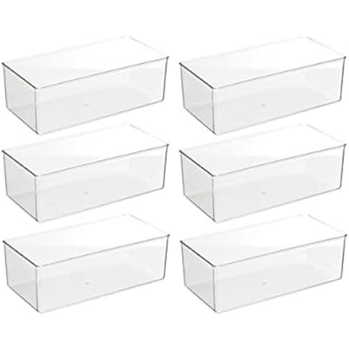mDesign Long Plastic Drawer Organizer Box, Storage Organizer Bin Container; For Closets, Bedrooms, Use for Leggings, Socks, Ties, Jewelry, Accessories - Lumiere Collection - 6 Pack - Clear