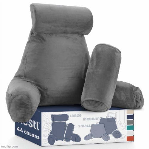 Nestl Reading Pillow, Extra Large Bed Rest Back Pillow with Arms For Bed, Premium Shredded Memory Foam Backrest Pillows, Detachable Neck Roll & Lumbar Back Support Pillow, Gray