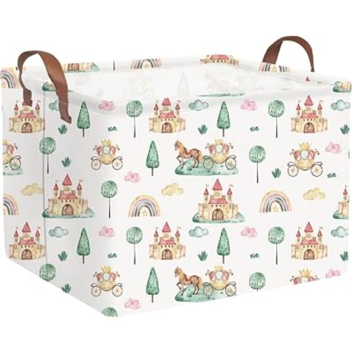 Rectangular Princess Baskets,Storage Bins with Handles for Princess Room Decor,Book Storage Bin,Shelf Basket(Carriage)