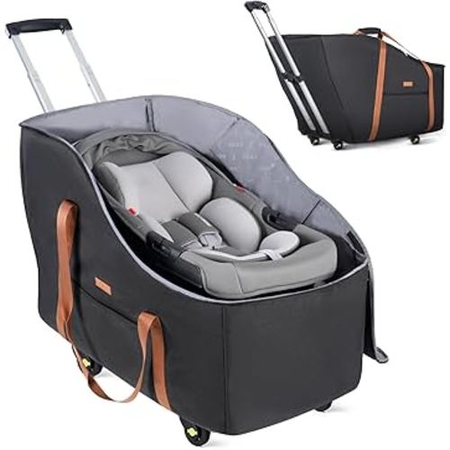 Car Seat Travel Bag with Wheels Fits Chicco KeyFit 35, Doona Car Seat Stroller Base, Nuna Pipa, Padded Car Seat Bags for Airplane, Gate Check Bag, Removable Cover for Air Travel,Black-L