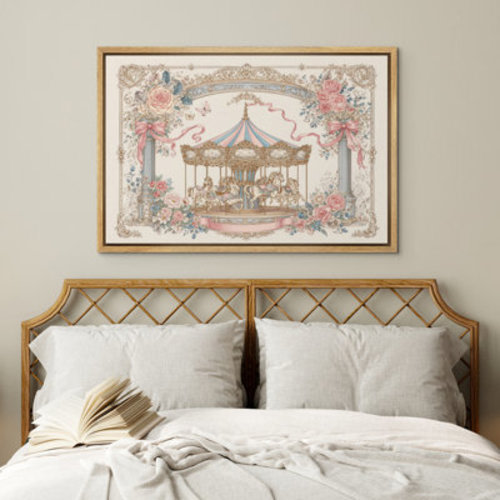 wall26 Vintage Floral Carousel Garden Ornamental Frame Pastel Romantic Framed Canvas Master Bedroom Wall Art Work Print | Wayfair