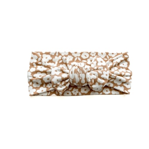 Knotted Headband - Mocha Ditsy Floral - Harp Angel Boutique