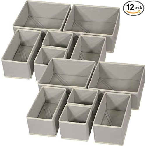 DIOMMELL 12 Pack Foldable Cloth Storage Box Closet Dresser Drawer Organizer Fabric Baskets Bins Containers Divider for Baby Clothes Underwear Bras Socks Lingerie Clothing,Grey 444