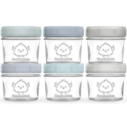 KeaBabies 4oz Glass Jars with Lids - 6pk Small Glass Baby Food Containers with Lids, Leak-Proof, BPA-Free, Purees & Baby Snack Containers Storage, Microwave, Dishwasher & Freezer Safe (Slate)