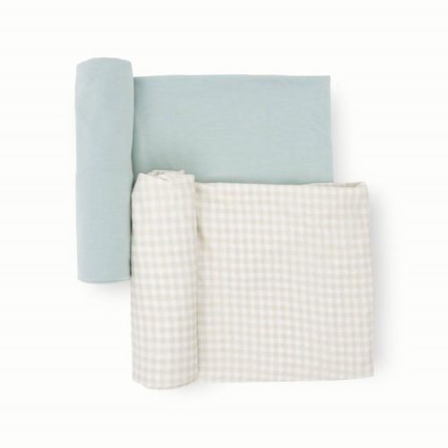 Little Unicorn Large Stretch Knit Swaddle Blanket 2 Pack| Super Soft with Optimal Stretch for swaddling | Giftable Set (Frost Green)