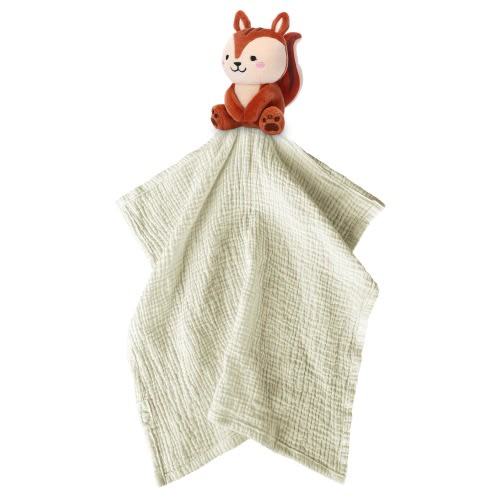 Squirrel Security Blanket: Plush Baby Comfort Toy, Embroidered Details