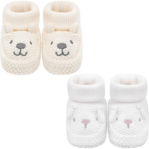 Newborn Shoes Knit Soft Baby Sock Booties for Infant Boys Girls First Walking 2 Pairs, 0-3 Months