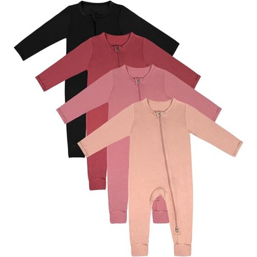 Jimonda Baby Footless Pajamas,Two Zip Closure Long Sleeve Romper,Infant Clothes Pjs 4 Pcs