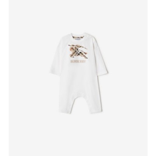 Knight Check Cotton Jumpsuit in White - Children | Burberry® Official