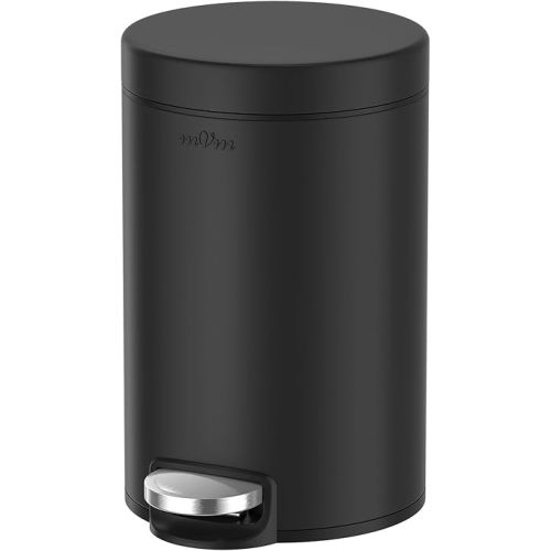 mVm Bathroom Trash Can,5.3 Gallon/20 Lliter Step Garbage Can with Lid and Foot Pedal,Soft-Close,Anti-Fingerprint.Round Stainless Steel Trash Can for Kitchen Bathroom,Office,Living Room (Matte Black)
