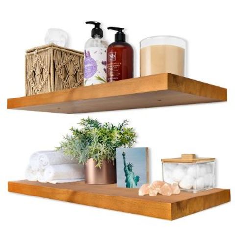 Sorbus 2 Pack 24” Solid Wood Floating Shelves - for Bathroom Decor, Books, Bedroom & Living Room