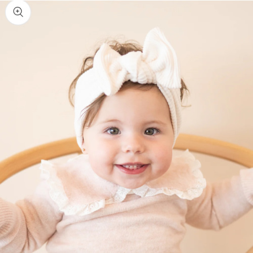 Ivory Brushed RIbbed Chunky Sweater Baby Headband (Top Knot Bow) | Harper + Remi