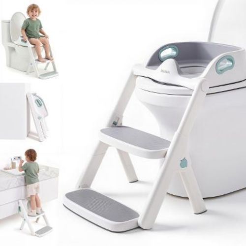 lalalark Potty Training Seat, Toddler Toilet Seat Ladder with Step Stool for Boys Girls, 2-in-1 Foldable Extended Splash Guard Anti-Slip Pad, Green