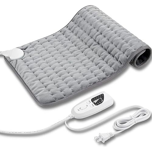 24"x12" Heating Pad, Electric Heating Pad for Dry & Moist Heat, Electric Heat Pad with Multiple Temp & Timer Settings, Auto Off, Silver Gray