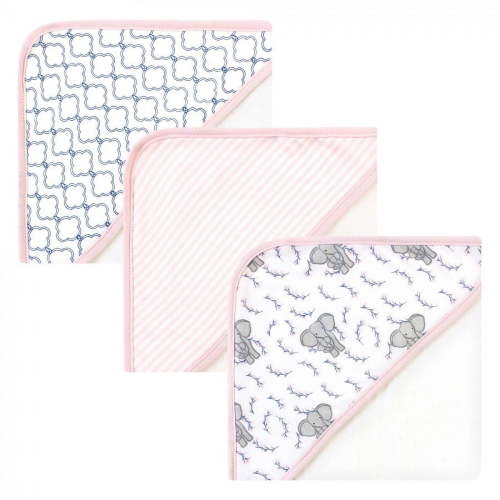 Touched by Nature Baby Girl Organic Cotton Hooded Towels, Pink Elephant, One Size