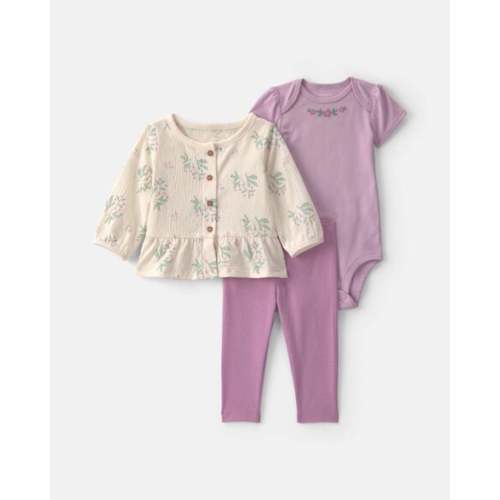 Baby Girl 3-Piece Floral Layering Set - Purple/Ivory | Carter's