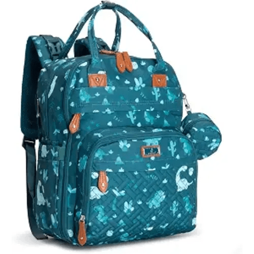 BabbleRoo Diaper Bag Backpack - Baby Essentials Travel Tote - Multi Function Water Resistant Diaper Bag, Travel Essentials Baby Bag with Changing Pad, Stroller Straps & Pacifier Case - Unisex, Dino