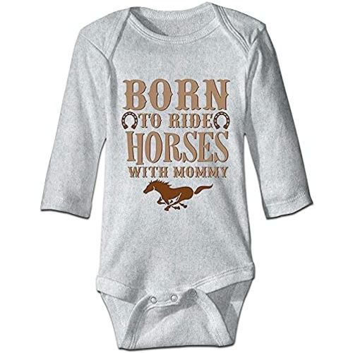 DOQOSESHY Born to Ride Horses with Mommy Baby Bodysuit Short/Long Sleeve Jumpsuit Rompers, 3 Months