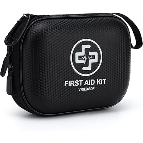 Mini First Aid Kit - 150 Piece Small Waterproof Hard Shell Medical Kit for Home, Car, Travel, Camping, Truck, Hiking, Sports, Office, Vehicle & Outdoor Emergencies (Black)