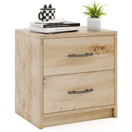Costway 2-Drawer Nightstand Modern Bedside Table w/ Storage for Living Room Bedroom Oak