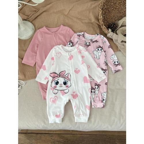 SHEIN 3pcs/Set Newborn Baby Girl Graphic Cute Cartoon Print Knitted Long Sleeve Jumpsuit, Autumn/Winter Graphic | SHEIN USA
