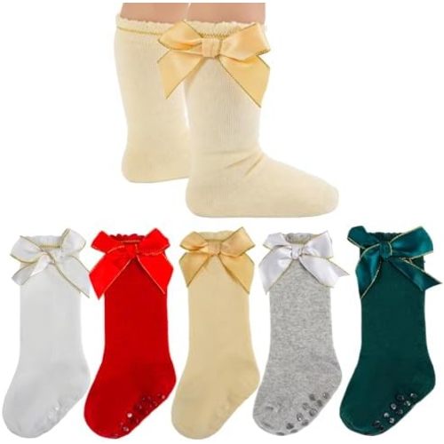 Baby Girls Knee High Socks Newborn Infant Toddler Non Slip Long Ruffle Frilly Stockings Cotton Bow Tall Tube Sock