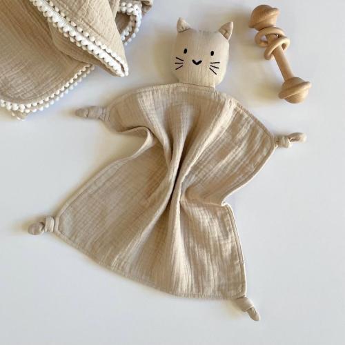 Organic Cotton Kitten Lovey, GOTS Certified Muslin Baby Cat Blanket