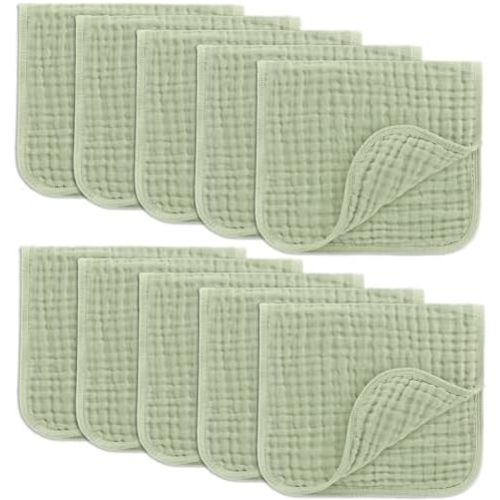 Sage Muslin Burp Cloths 20x10" 10 Pack, Baby Burp Cloths - Sage