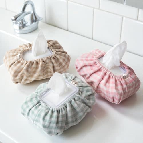 Baby Wipes Cover – Universal Size, One Size Fits All Wipes Packages | Muslin Cotton Tissue Cover for Nursery, Diaper Bag & Changing Table, Station | Gingham & Neutral Patterns (3-Gingham Pink)
